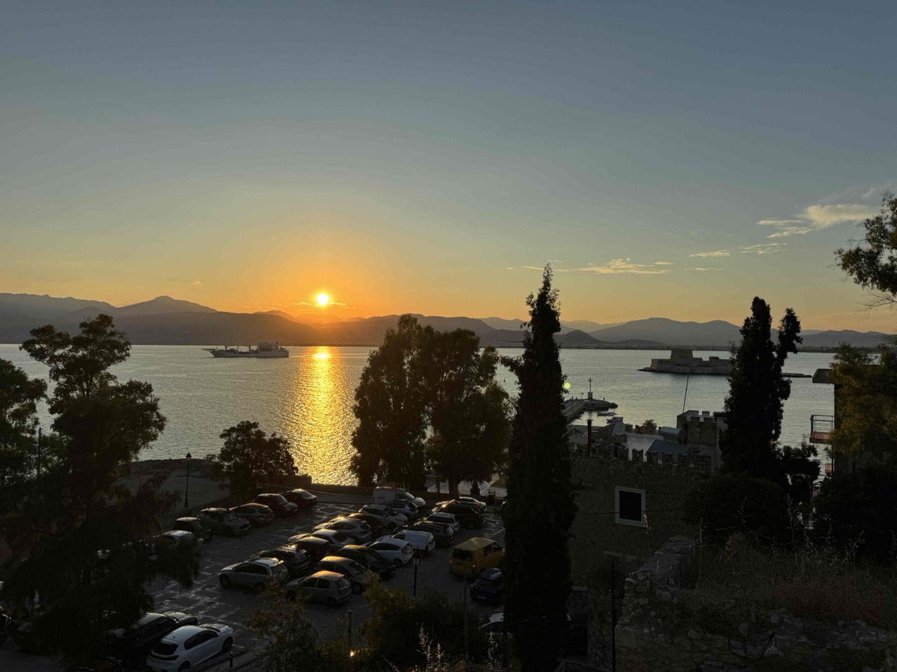 First sunset in Nafplio harbor.