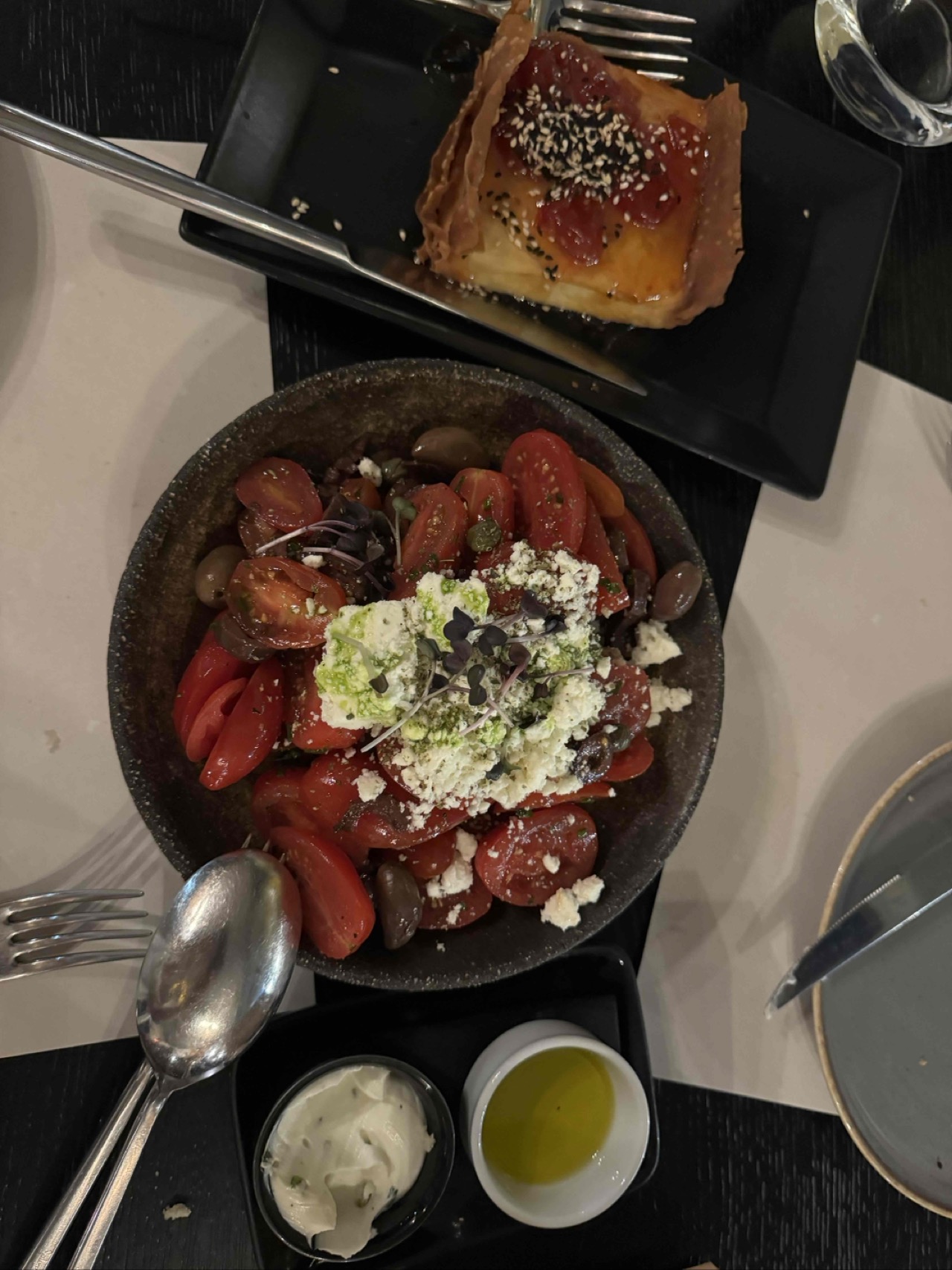 We ordered the Greek salad (different than back home), feta cheese in fila dough and one of the pasta specials.