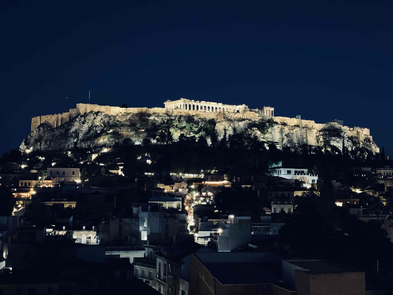 The Acropolis lit up at night