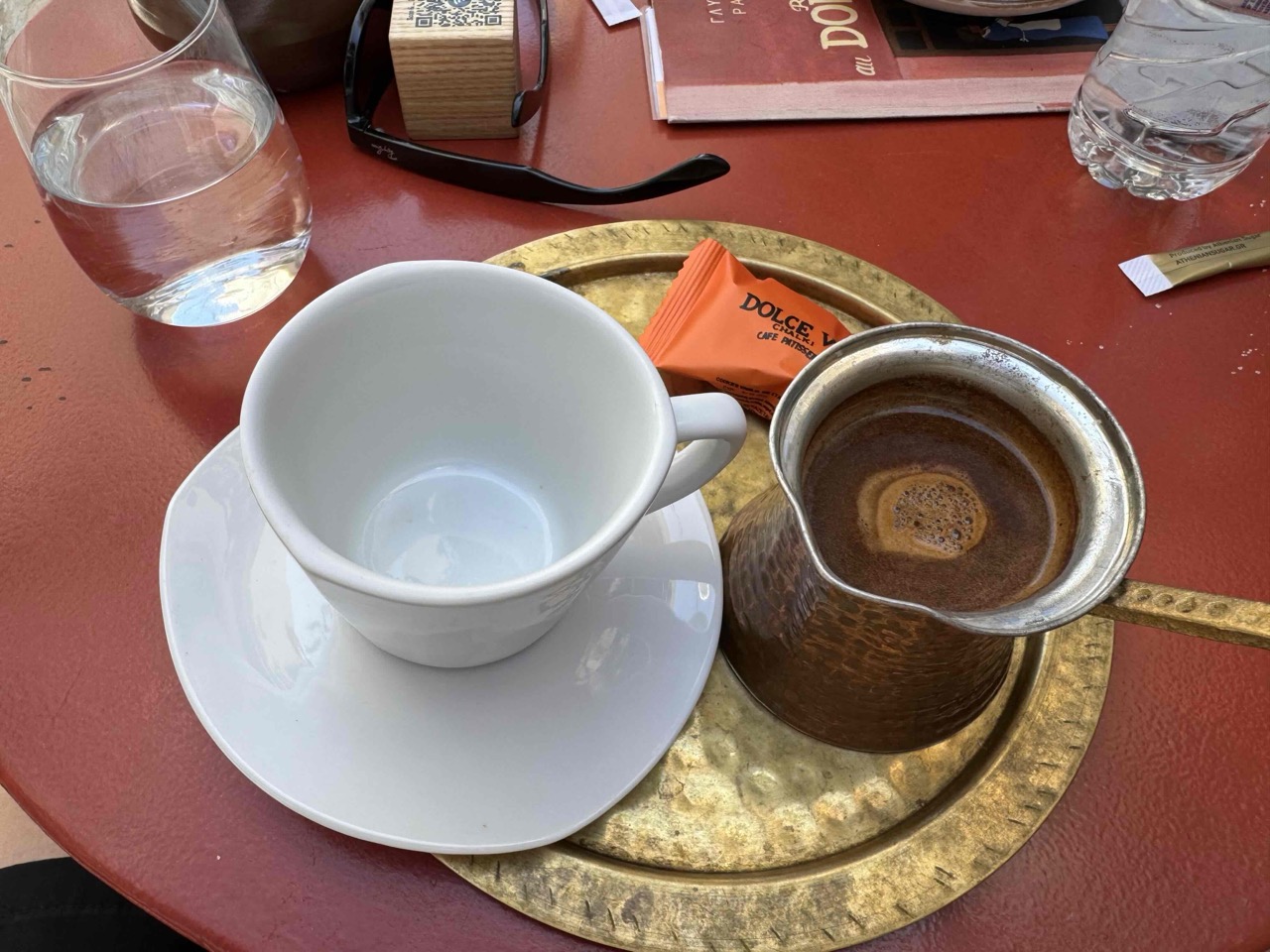 A fun Greek coffee break with the tour group