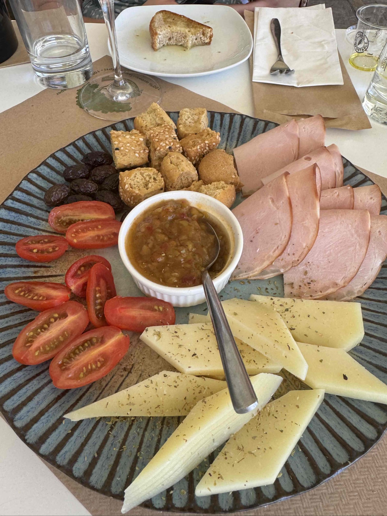 Our lunch platter that was paired with our wine tasting. We also got to try two of their olive oils.